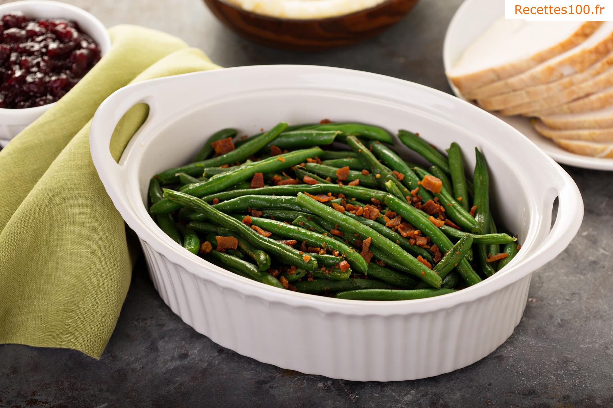 Boeuf effiloché sur lard et haricots verts