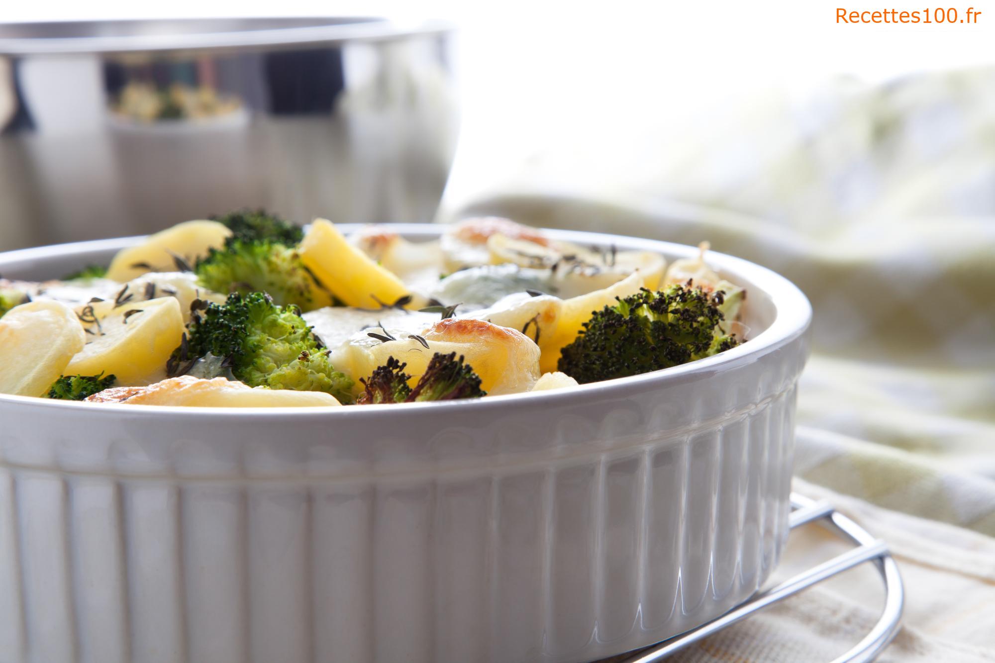 Pommes de terre gratinées avec brocoli et poulet
