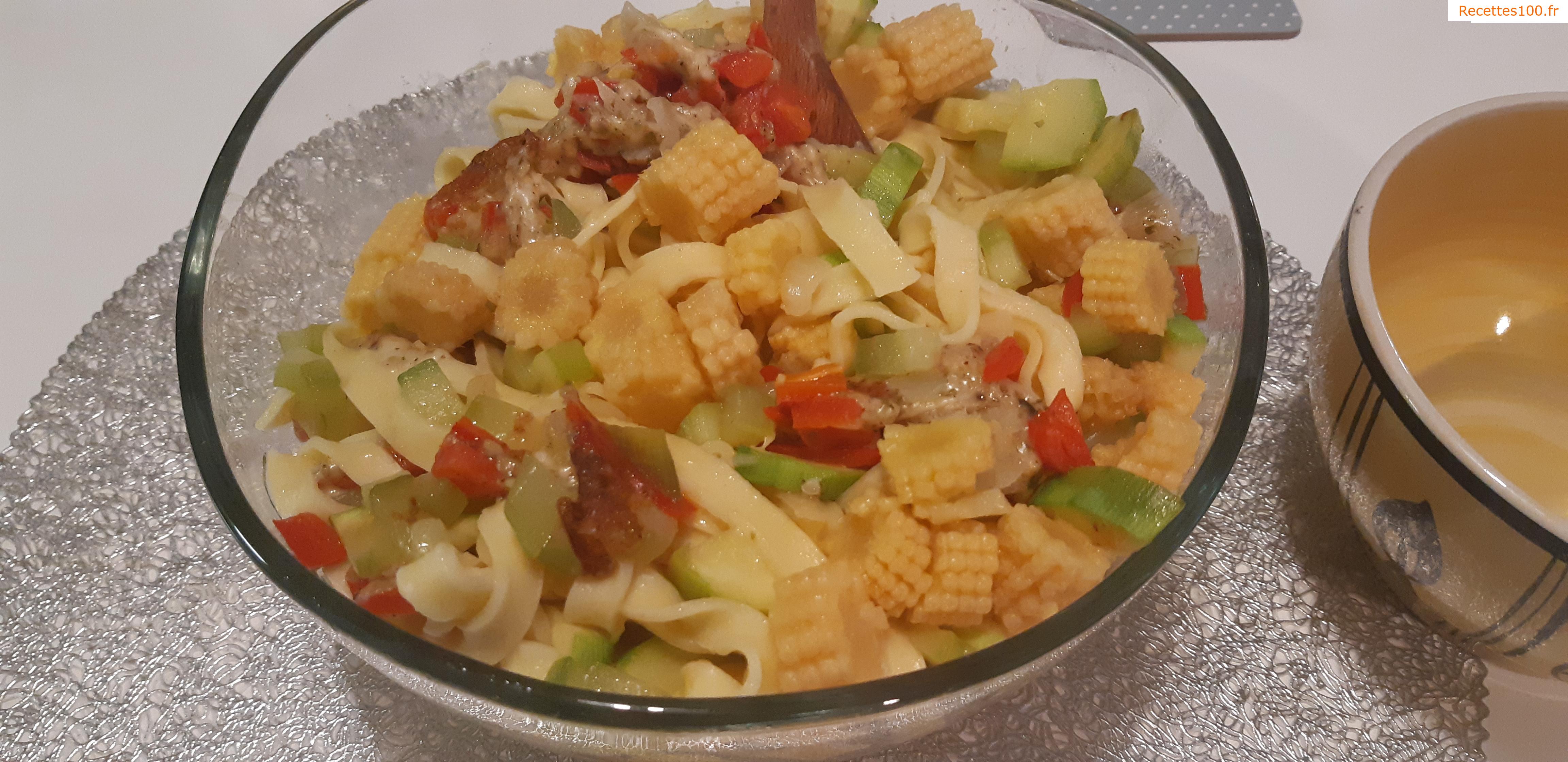 Tagliatelles aux olives et aux légumes